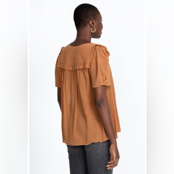 NWT Johnny Was Archer Flare V-Neck Top Blouse Terracotta Brown Cottagecore - Picture 2 of 9